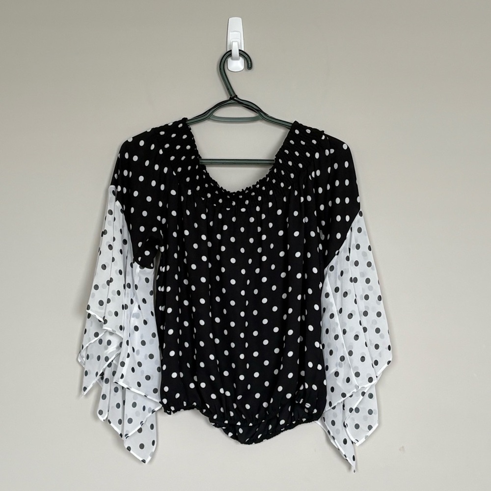 Melanie Lyne black and white polka dot blouse. Ladies size 10
